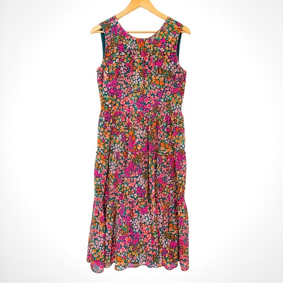 Floral Sleeveless Tiered Pleated Ruffle Chiffon Midi Dress Multicolor - Picture 1 of 8